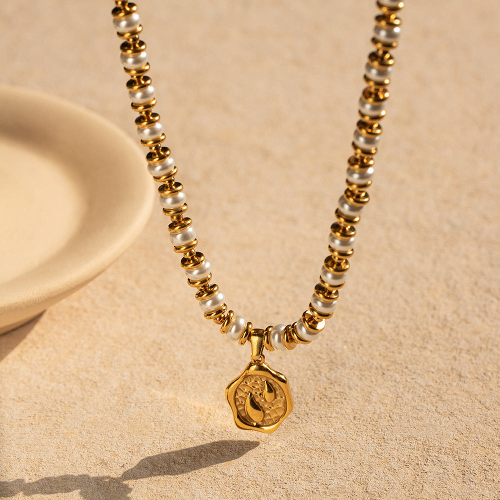 Stainless steel 18k gold-plated pearl necklace