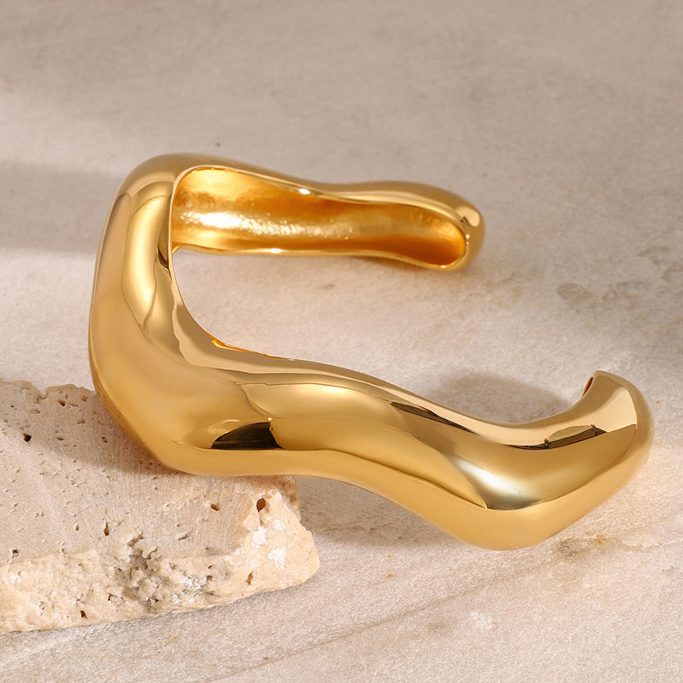 Stainless steel 18k gold-plated plain open-ended bracelet