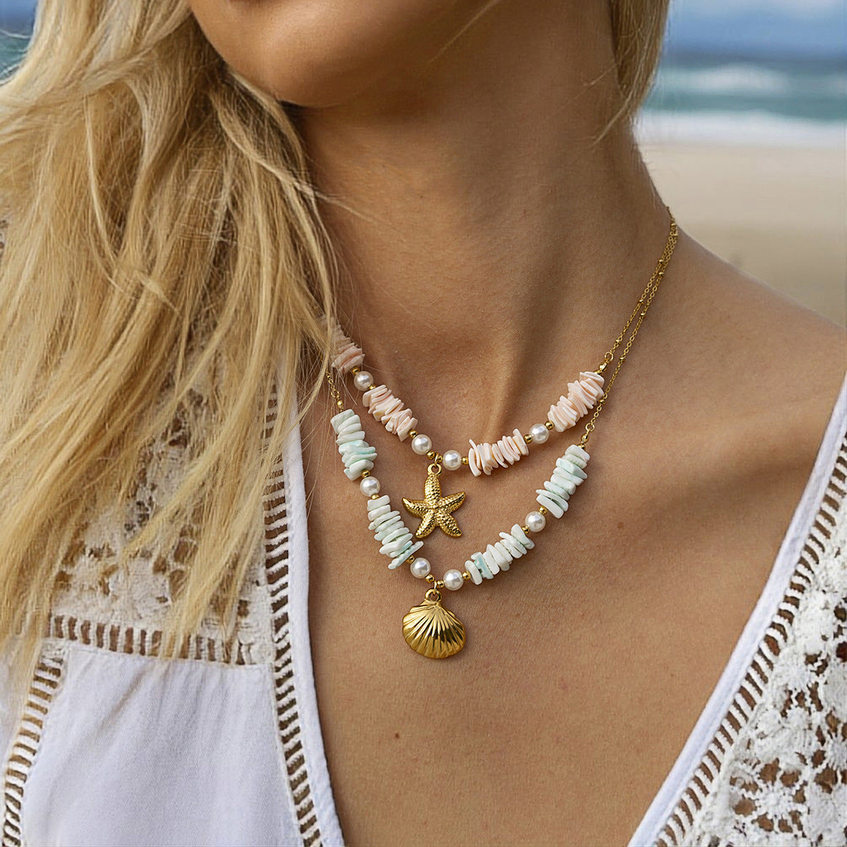 Stainless steel 18k gold-plated ocean style necklace