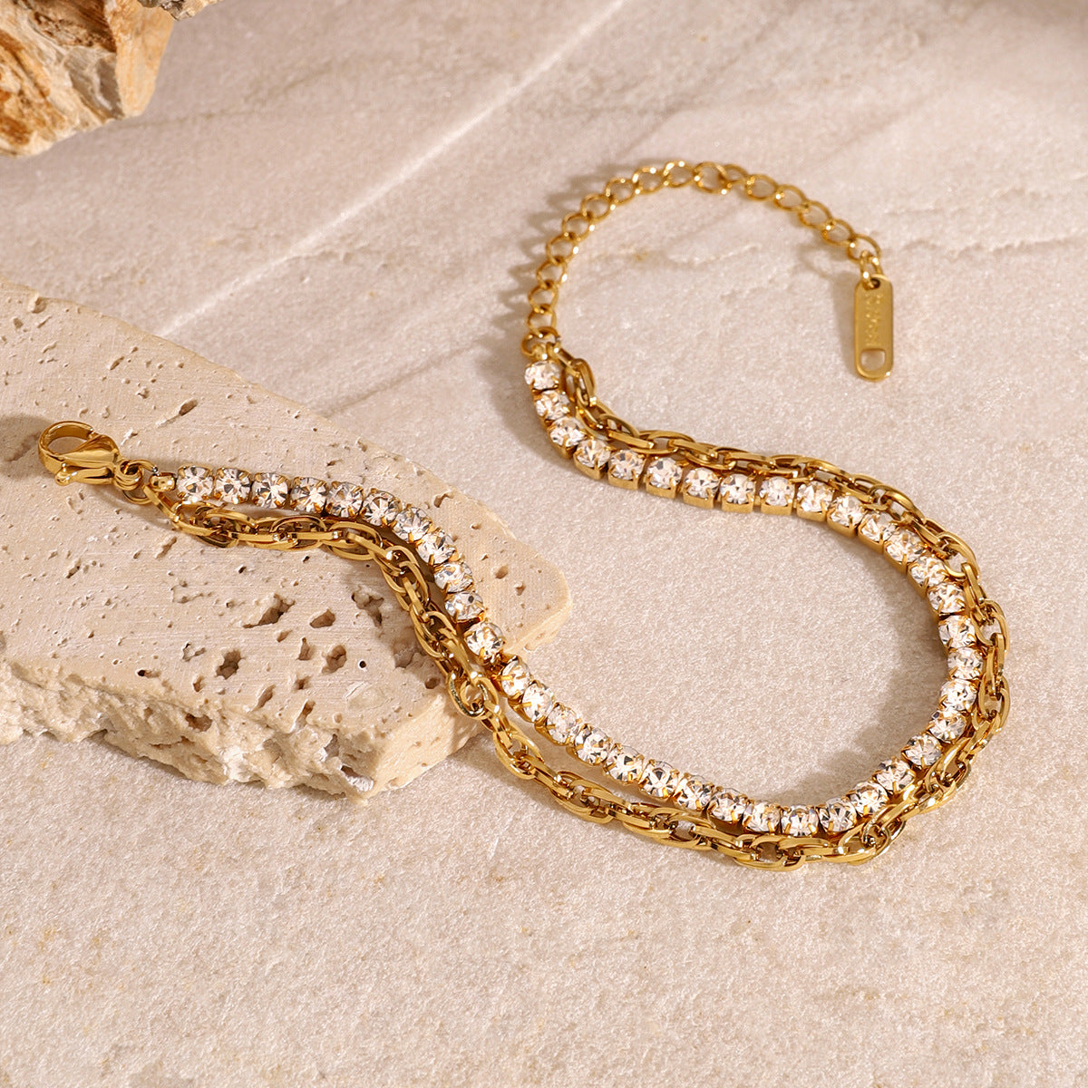 Stainless steel 18k gold-plated double-layer tennis bracelet