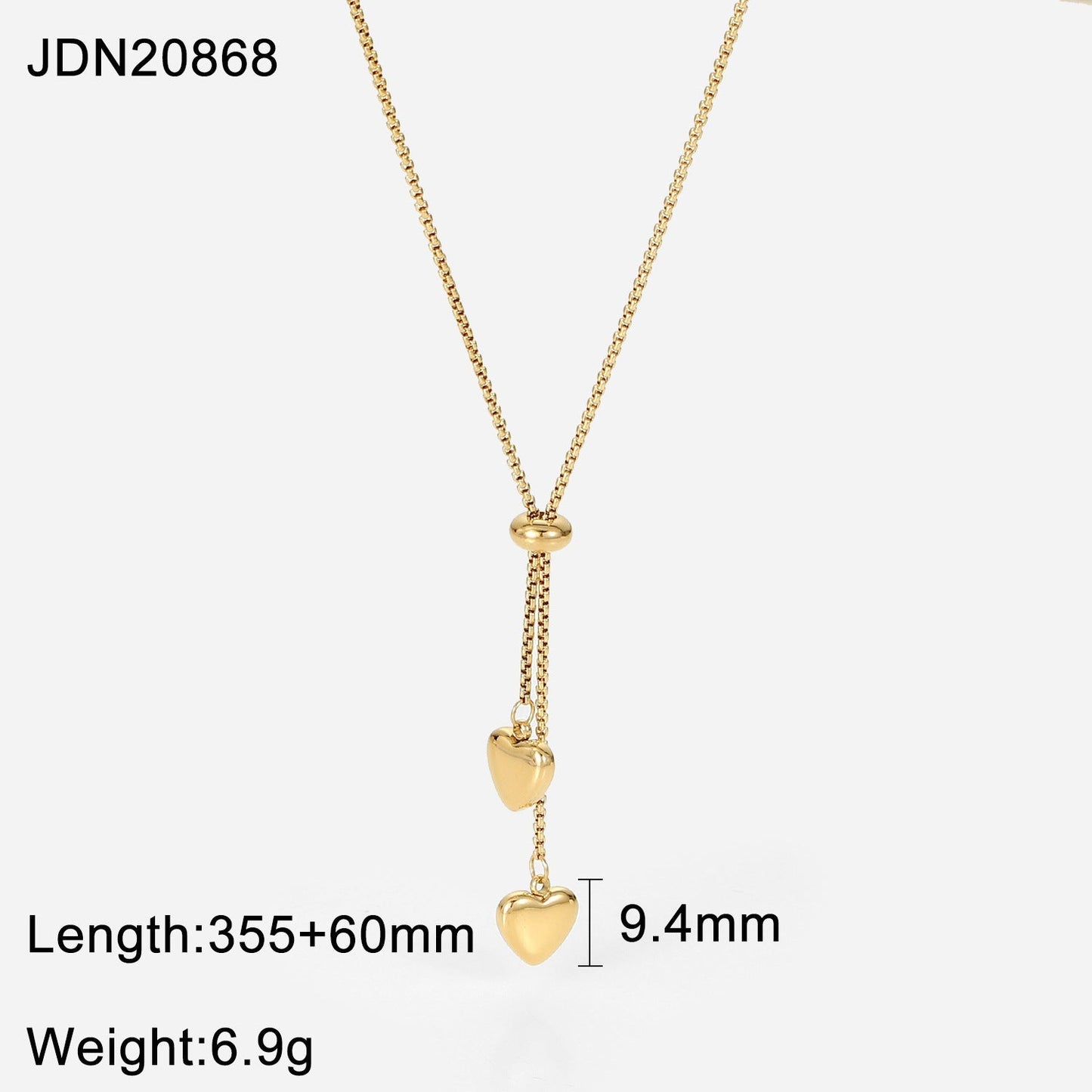 Stainless steel 14k gold-plated Y-shaped double-heart necklace
