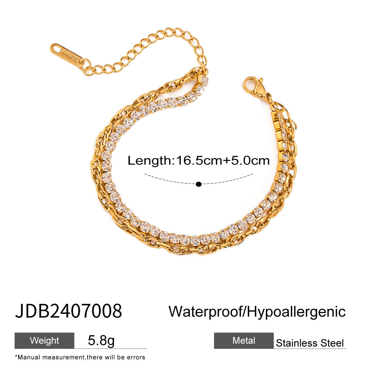 Stainless steel 18k gold-plated double-layer tennis bracelet