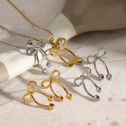 Stainless steel 18k gold-plated bow jewelry set