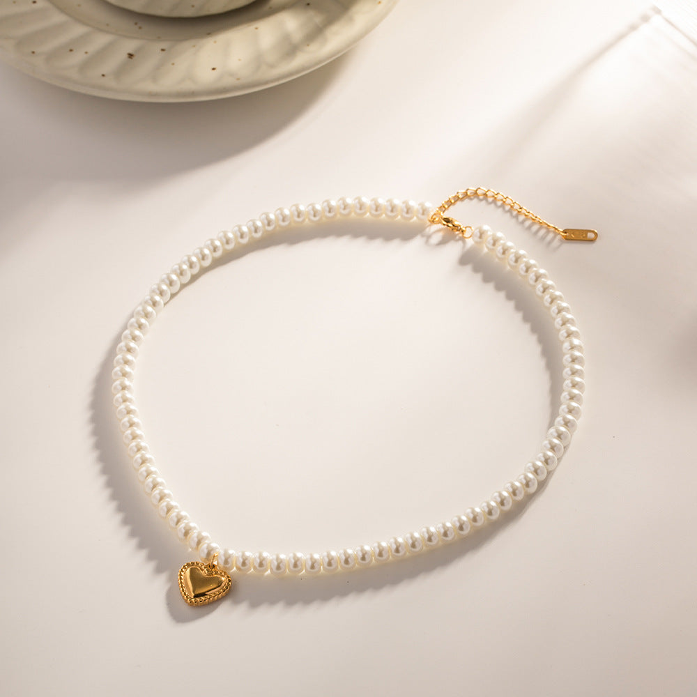 Stainless steel 18k gold-plated pearl heart pendant necklace
