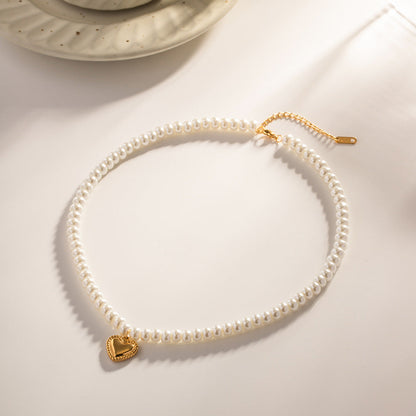 Stainless steel 18k gold-plated pearl heart pendant necklace