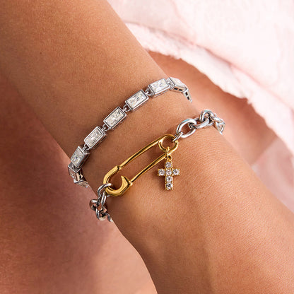 Stainless steel 18k gold-plated safety pin bracelet