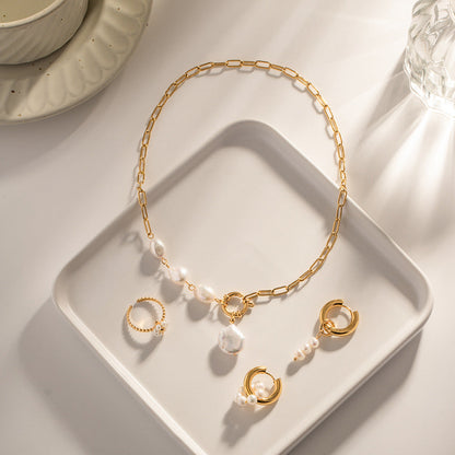 Stainless steel 18k gold-plated pearl pendant necklace