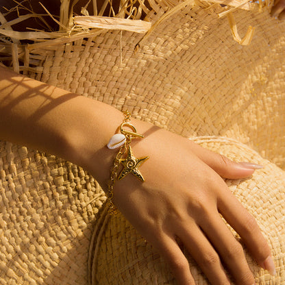 Stainless steel 18k gold-plated starfish bracelet