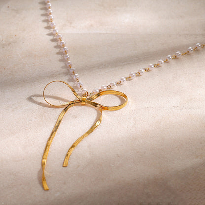 Stainless steel 18k gold-plated bow necklace