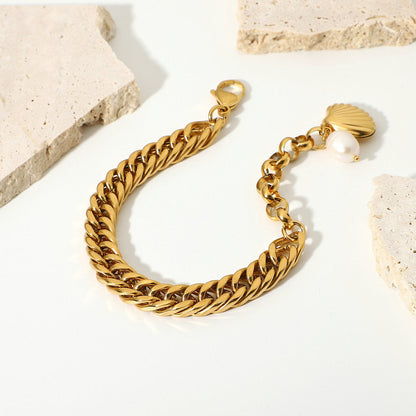 Stainless steel 18k gold-plated pearl bracelet