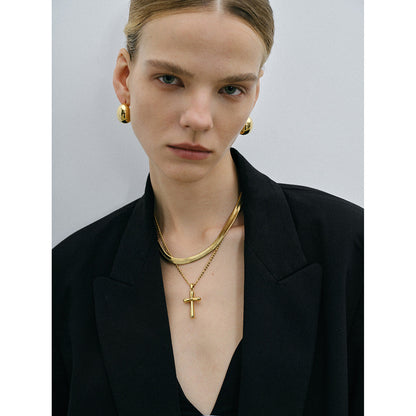 Stainless steel 18k gold-plated cross pendant necklace