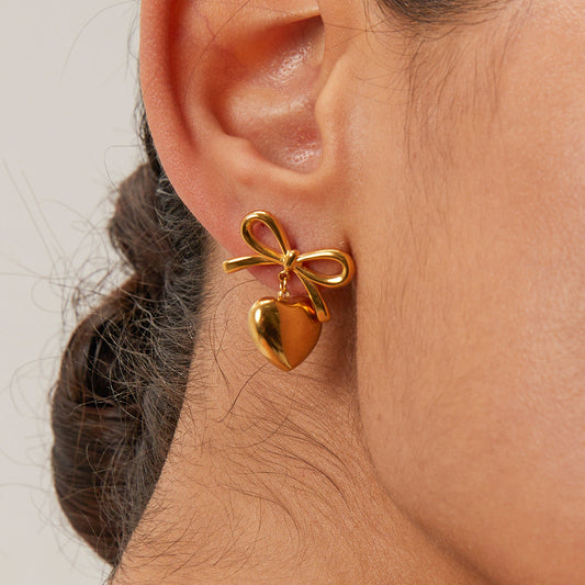 Stainless steel 18k gold-plated bow earrings