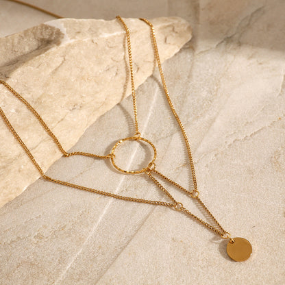 Stainless steel 18k gold-plated multi-layered choker necklace