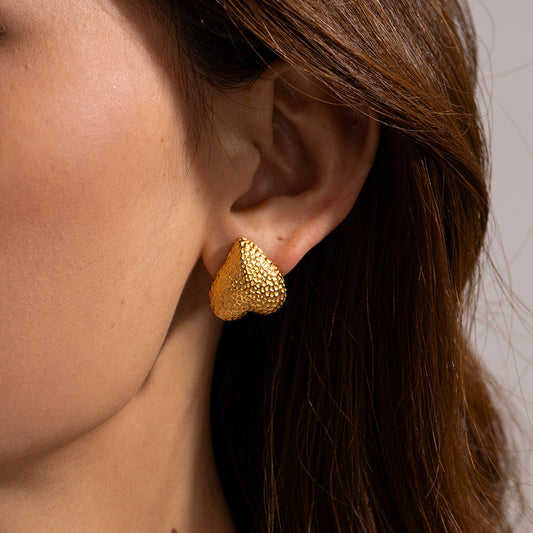 Stainless steel 18k gold-plated heart earrings