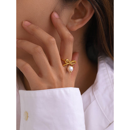 Stainless steel 18k gold-plated bow and heart necklace