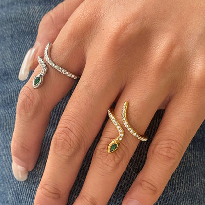 Stainless steel 18k gold-plated zircon snake ring