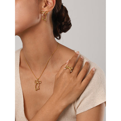 Stainless steel 18k gold-plated bow jewelry set