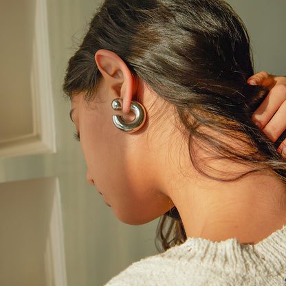 Stainless steel 18k gold-plated front and back C-shaped earrings