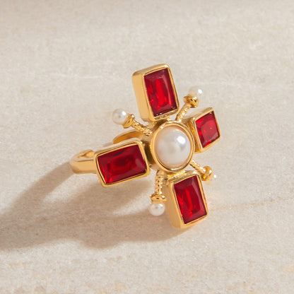 Stainless steel 18k gold-plated crossing ring
