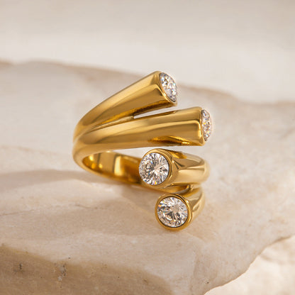 Stainless steel 18k gold-plated zircon ring