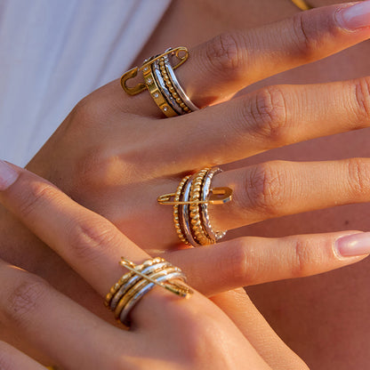 Stainless steel 18k gold-plated safety pin ring