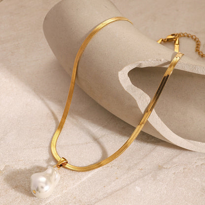 Stainless steel 18k gold-plated irregular pearl pendant neclace
