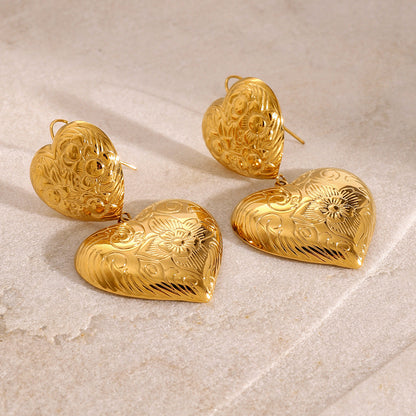Stainless steel 18k gold-plated heart earrings