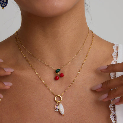 Stainless steel 18k gold-plated cheery necklace