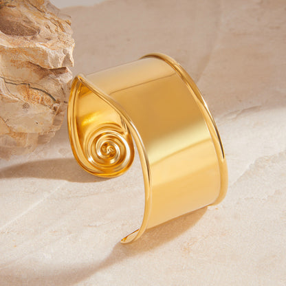Stainless steel 18k gold-plated spiral smooth-surface bangle