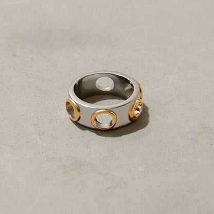 Stainless steel 18k gold-plated zircon ring