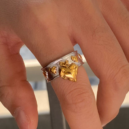 Stainless steel 18k gold-plated heart ring