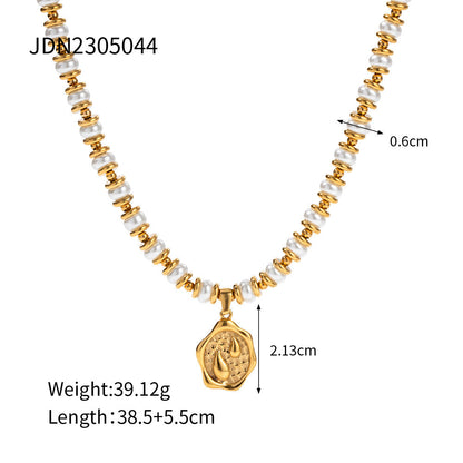 Stainless steel 18k gold-plated pearl necklace