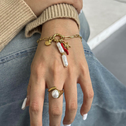 Stainless steel 18k gold-plated marine sailor knot pearl pendant bracelet
