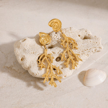 Stainless steel 18k gold-plated conch earrings