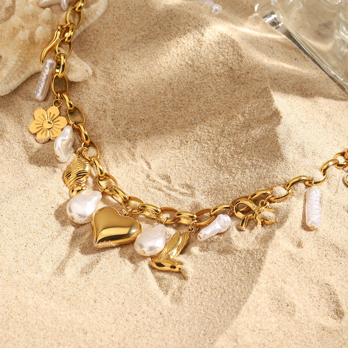 Stainless steel 18k gold-plated pendant necklace