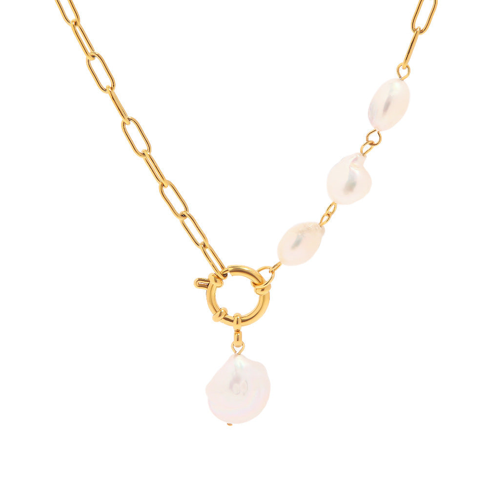 Stainless steel 18k gold-plated pearl pendant necklace