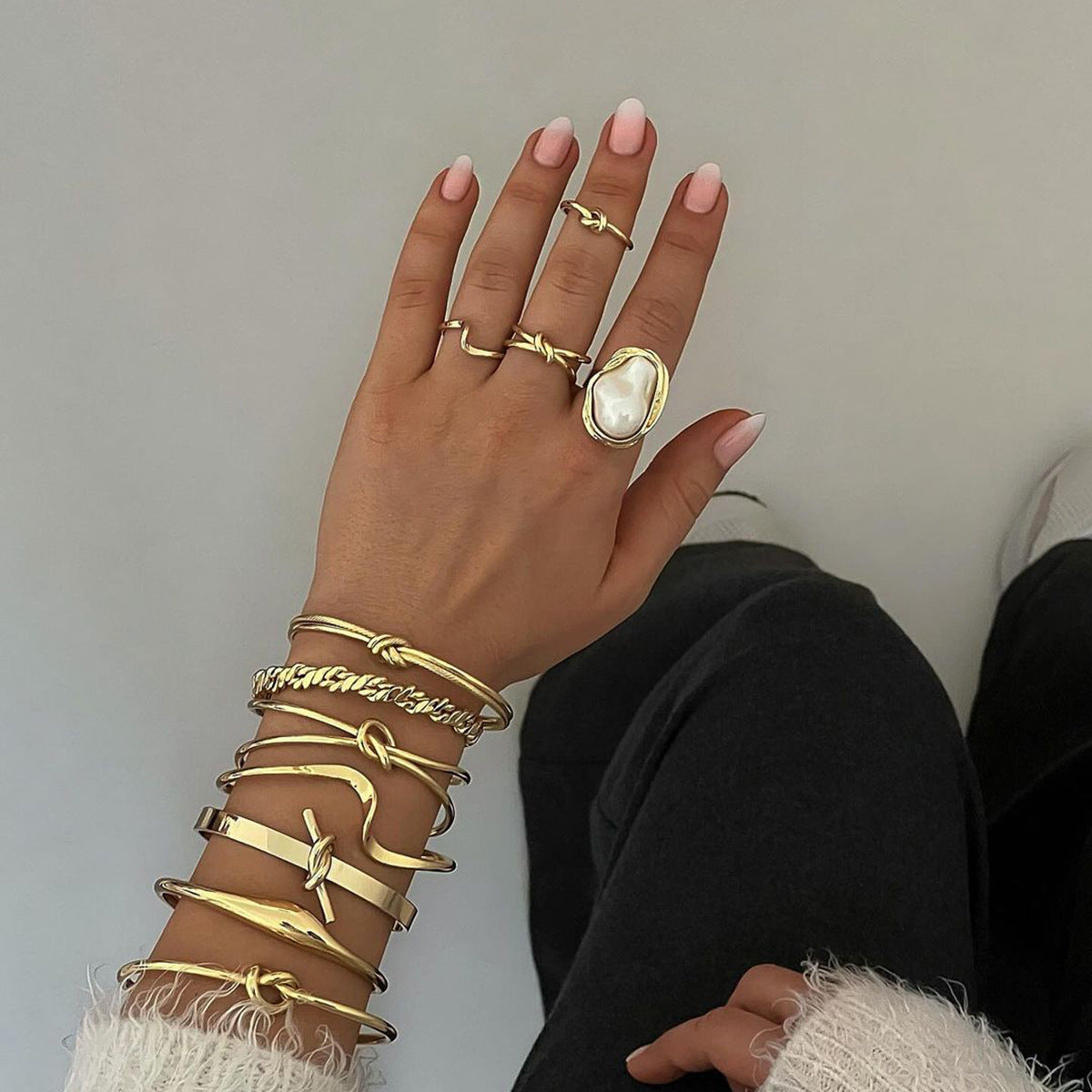 Stainless steel 18k gold-plated pearl ring