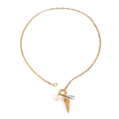 Stainless steel 18k gold-plated ocean-style necklace