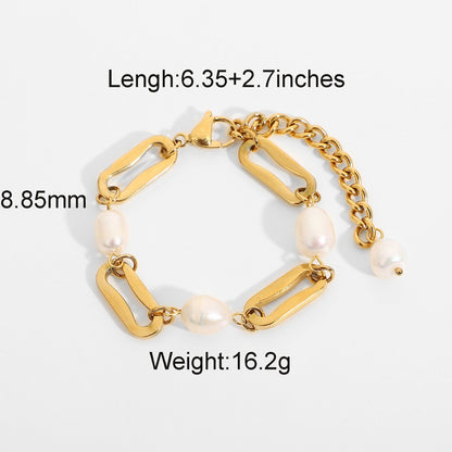 Stainless steel 18k gold-plated pearl bracelet