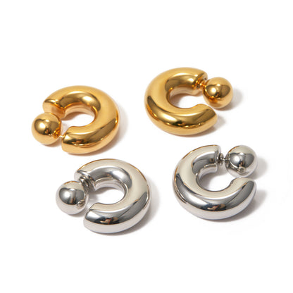 Stainless steel 18k gold-plated front and back C-shaped earrings