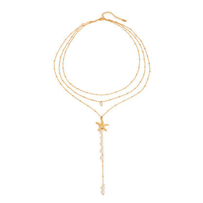 Stainless steel 18k gold-plated pearl starfish necklace