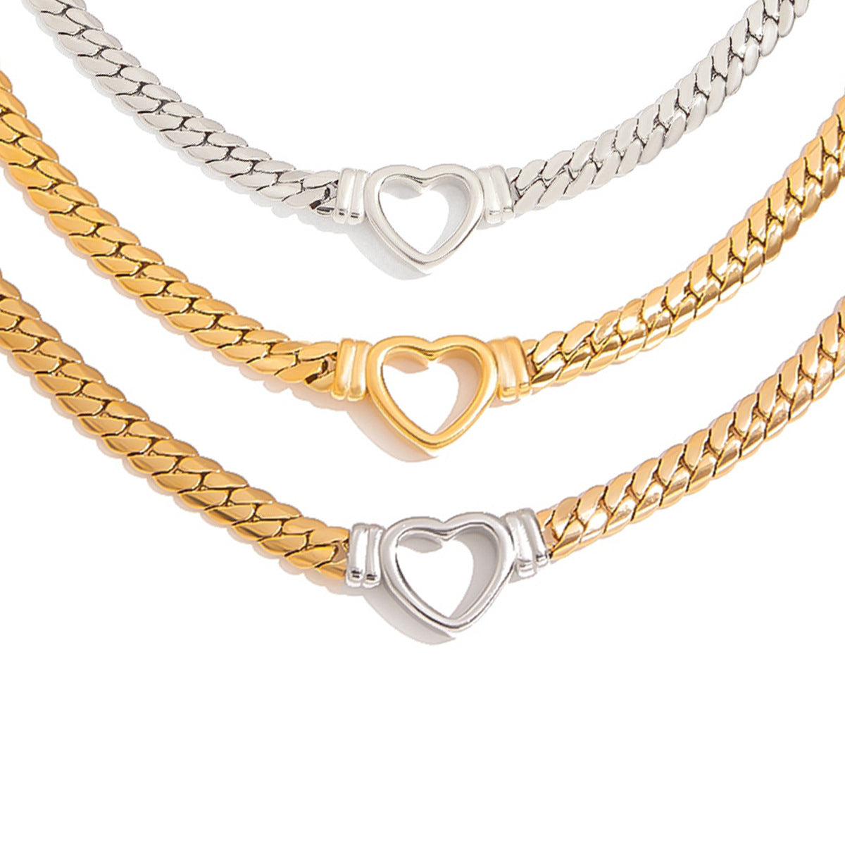 Stainless steel 18k gold-plated heart necklace