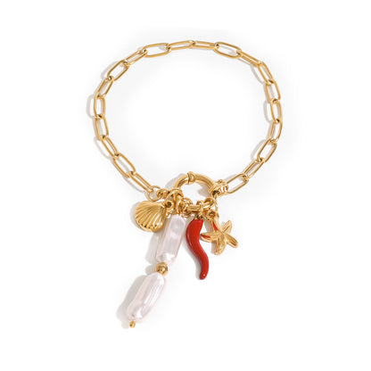 Stainless steel 18k gold-plated marine sailor knot pearl pendant bracelet