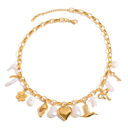 Stainless steel 18k gold-plated pendant necklace