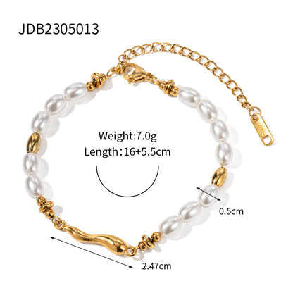 Stainless steel 18k gold-plated pearl bracelet