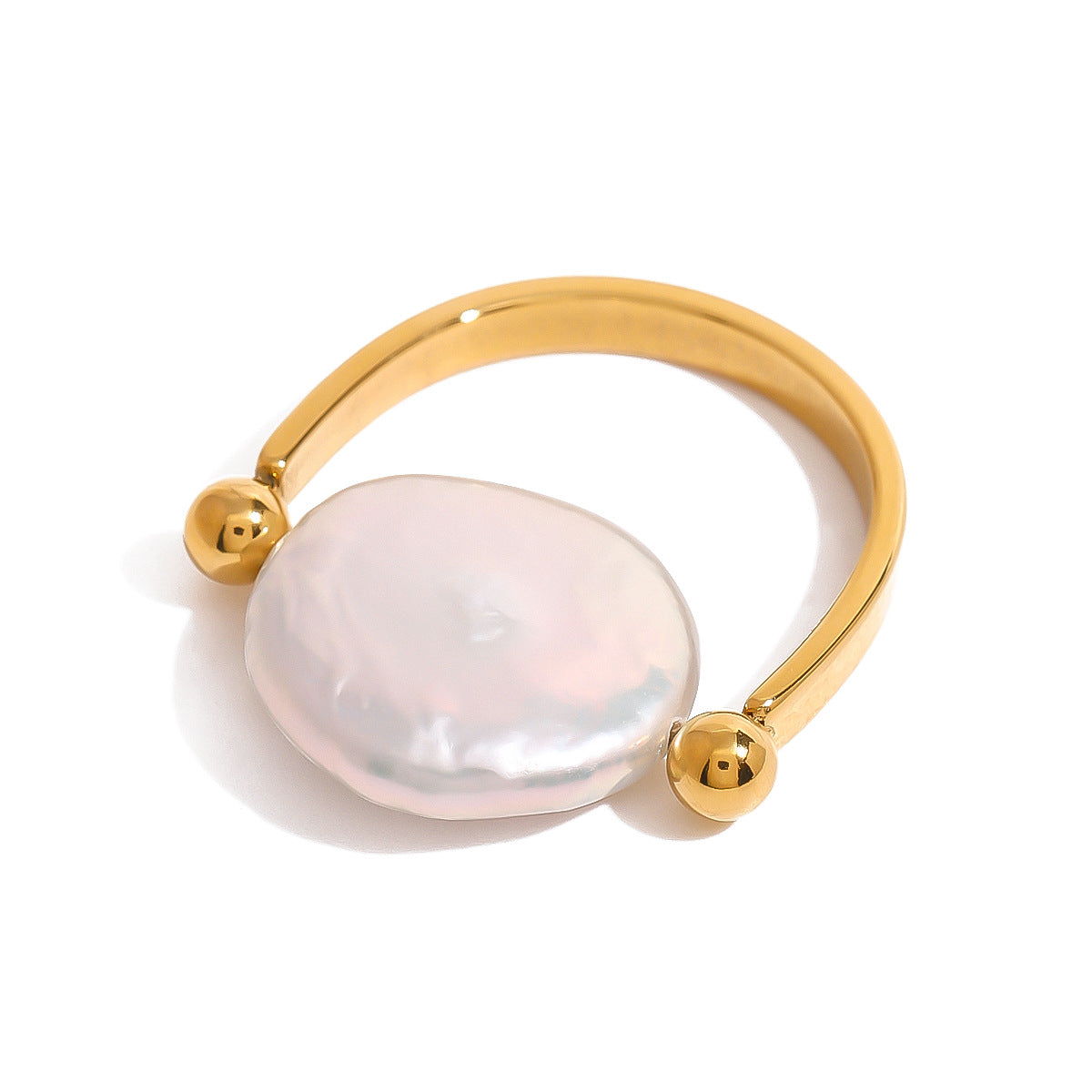 Stainless steel 18k gold-plated pearl ring