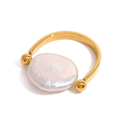 Stainless steel 18k gold-plated pearl ring