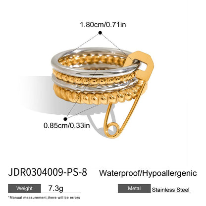 Stainless steel 18k gold-plated safety pin ring