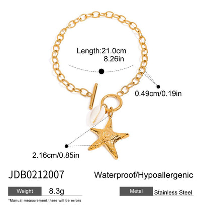 Stainless steel 18k gold-plated starfish bracelet