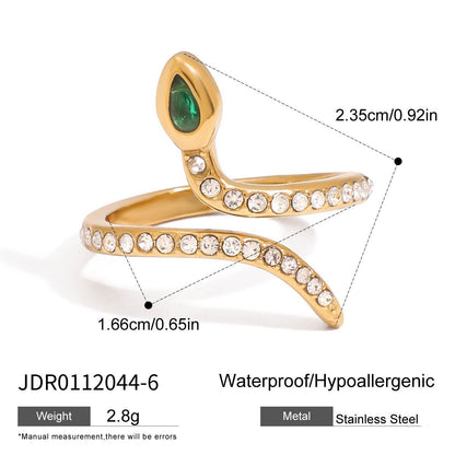 Stainless steel 18k gold-plated zircon snake ring